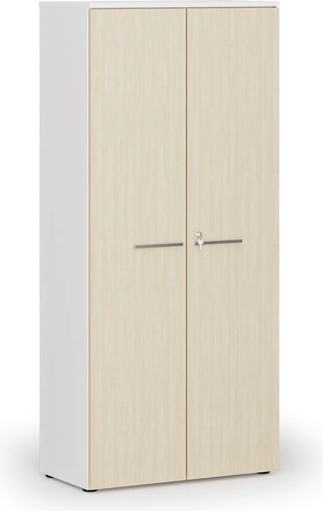 Szafa biurowa z drzwiami PRIMO WHITE, 800 x 420 x 1781 mm, biały/brzoza