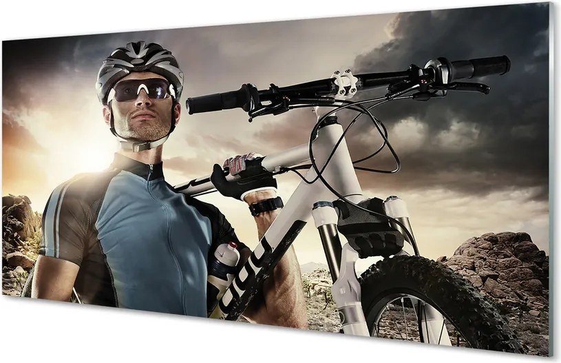 Panel szklany do Kuchni Rowerzysta na tle Chmur