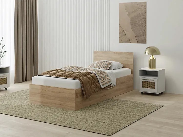 Łóżko Z Zagłówkiem I Materacem Dąb Sonoma 90X200 W7-T26