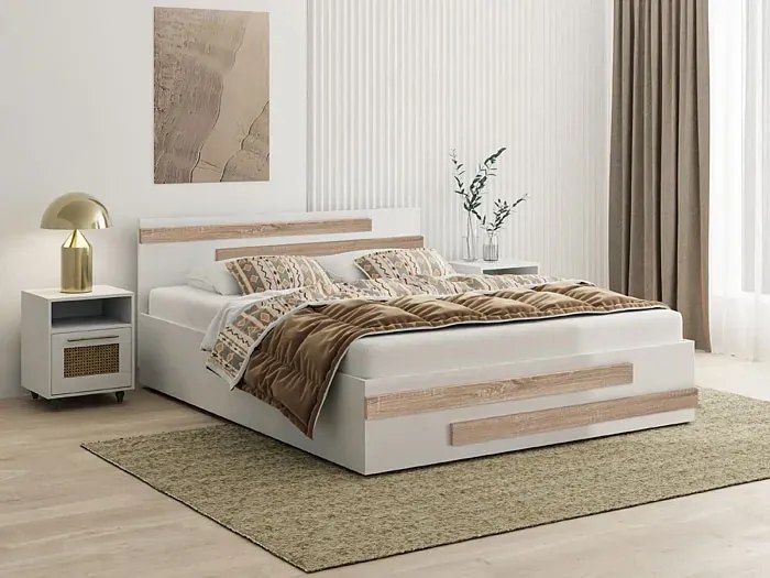 Białe łóżko ze stelażem i materacem 140x200 cm H4-L11