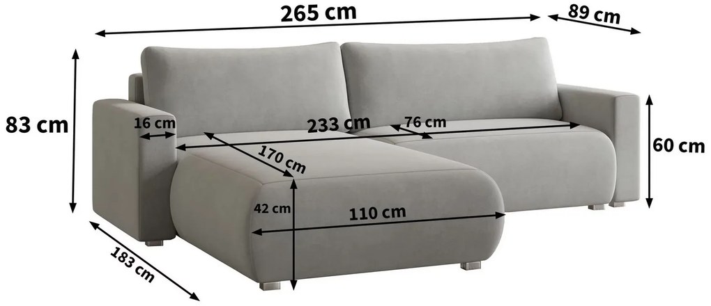 Ciemnoszara rozkładana narożna sofa MONORA, dwustronna