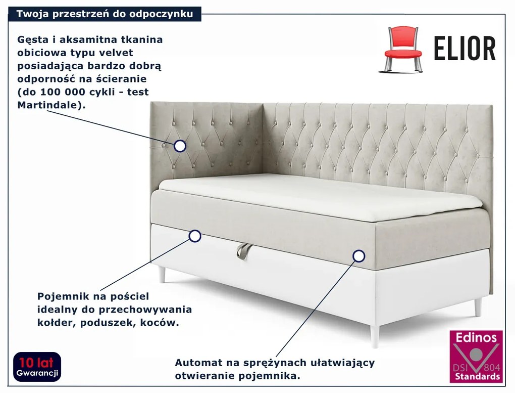 Jasnoszare łóżko z pikowanym zagłówkiem 3 rozmiary Z5-C07