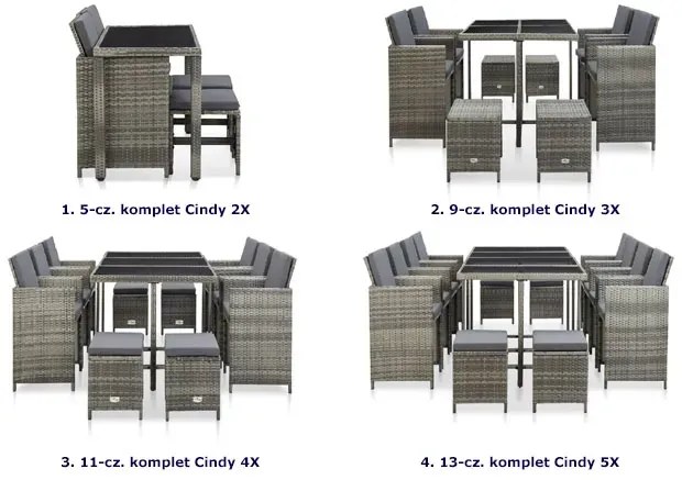 5-cz. szary zestaw rattanowy do ogrodu – Cindy 2X