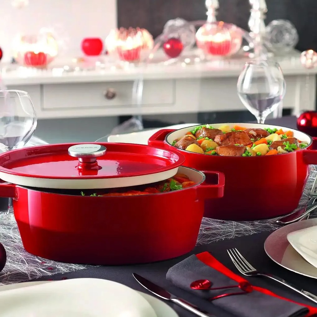 Pyrex Naczynie żeliwne z pokrywką 4 l, 29 x 21 cm,czerwone, 4 l