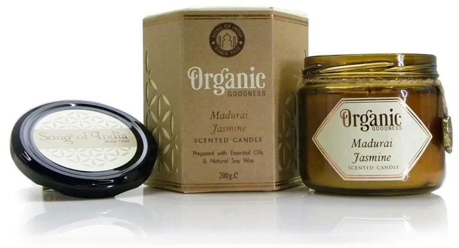 Naturalna sojowa świeca zapachowa Madurai Jasmine 200 g w bursztynowym szkle