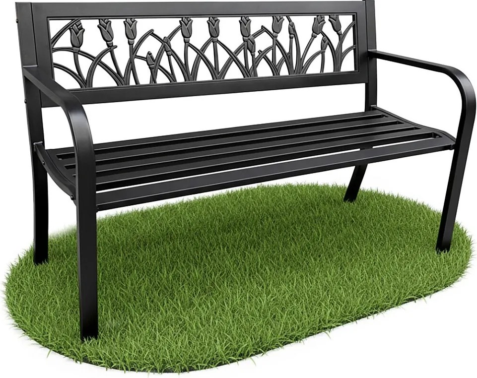 Czarna ławka ogrodowa LISSA ze stalowymi nogami szerokość 124 cm