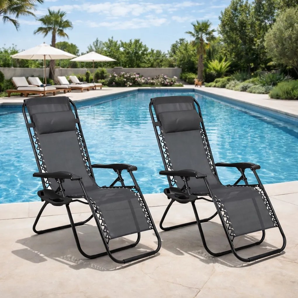 Zestaw 2 składanych leżaków ogrodowych Malibu TDC2502, kolor szary