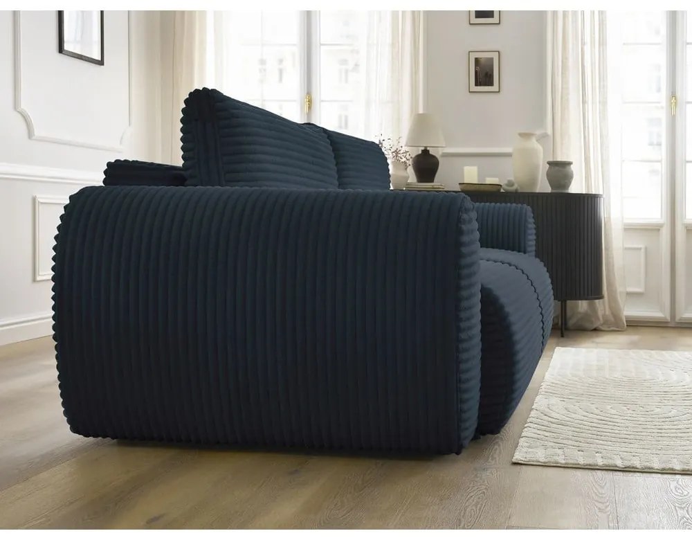 Ciemnoniebieska sztruksowa rozkładana sofa 257 cm Lucien – Bobochic Paris