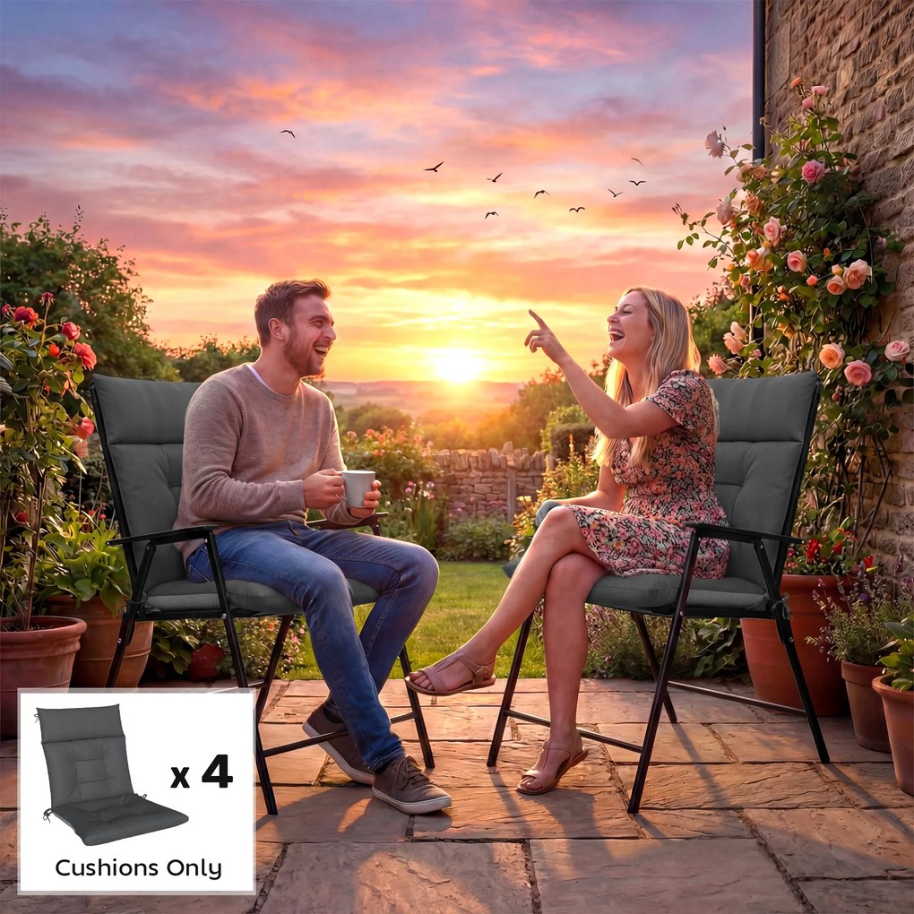 Outsunny 4-częściowy zestaw poduszek wodoodporny, antypoślizgowy, z paskami, na taras i ogród, 111,5 x 53 x 8 cm, ciemnoszary | Aosom PL