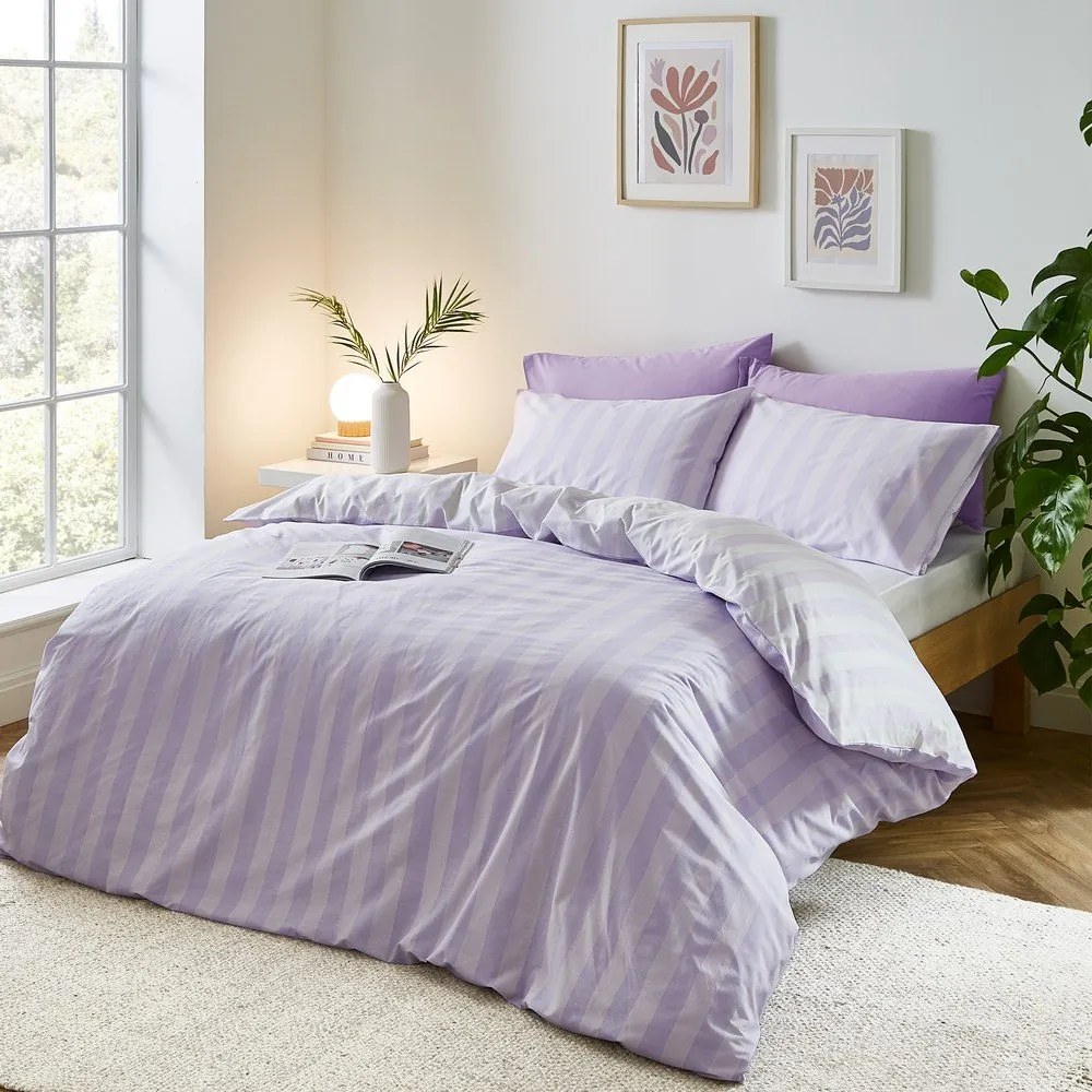 Biało-lawendowa pościel dwuosobowa 230x220 cm Stripe Tease – Sassy B