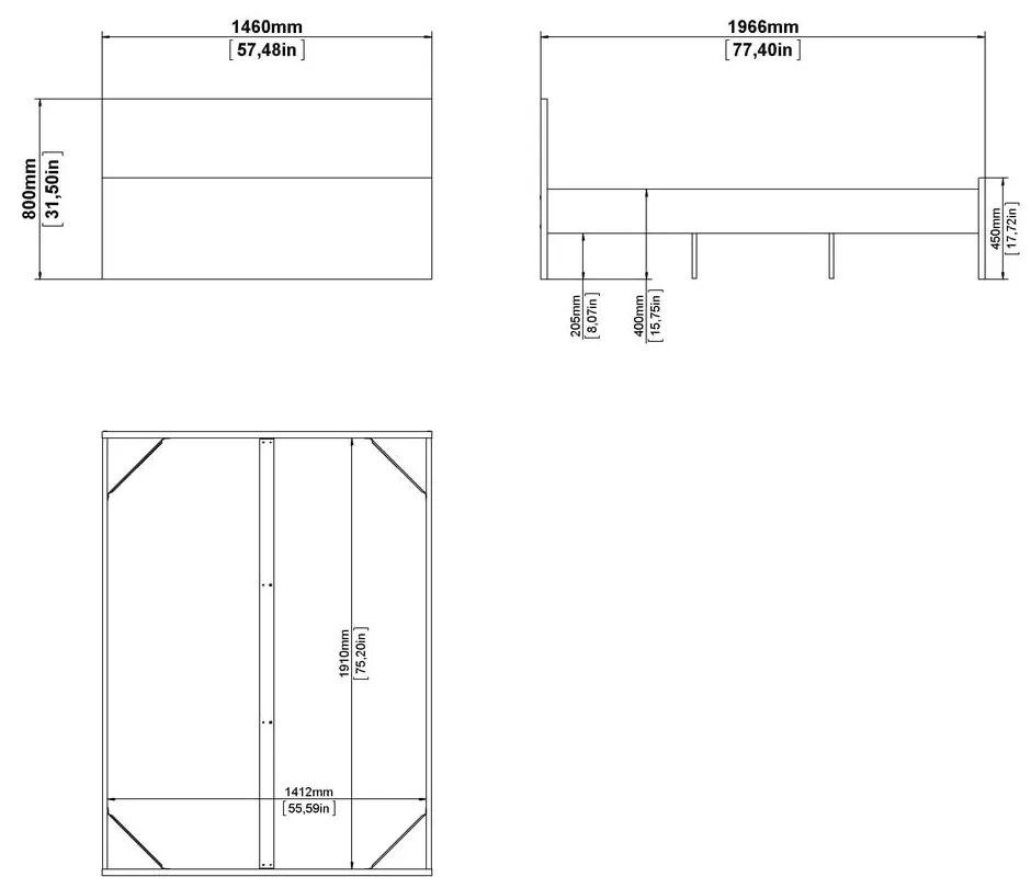 Czarne łóżko dwuosobowe 140x190 cm Naia – Tvilum