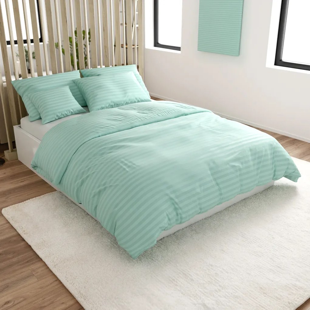 PrzytulneMieszkanie.pl PrzytulneMieszkanie.pl Hotelowa pościel z mikrofibry JASMINE miętowa - pasek 2 cm Rozmiar pościeli: 2 szt 70 x 90 cm | 200 x 220 cm