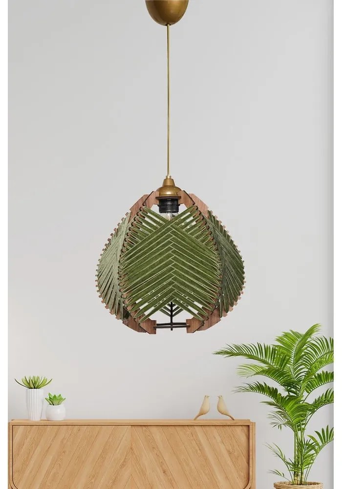 Ciemnozielona/w naturalnym kolorze lampa wisząca z tekstylnym kloszem ø 25 cm Yola – Opviq lights