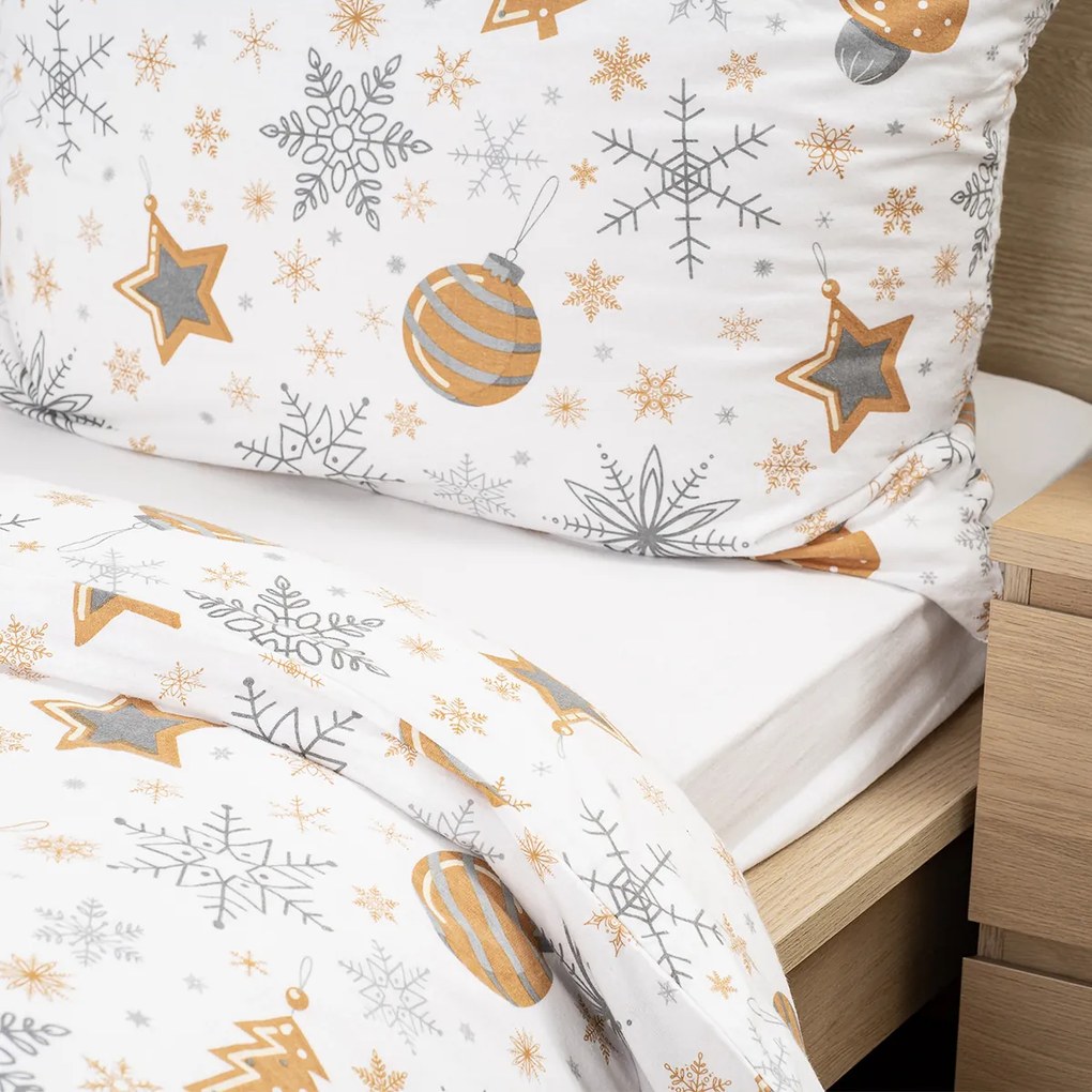 4Home Flanelowa pościel Golden Xmas Night, 220 x200 cm, 2 szt. 70 x 90 cm, 220 x 200 cm, 2 szt. 70 x 90 cm