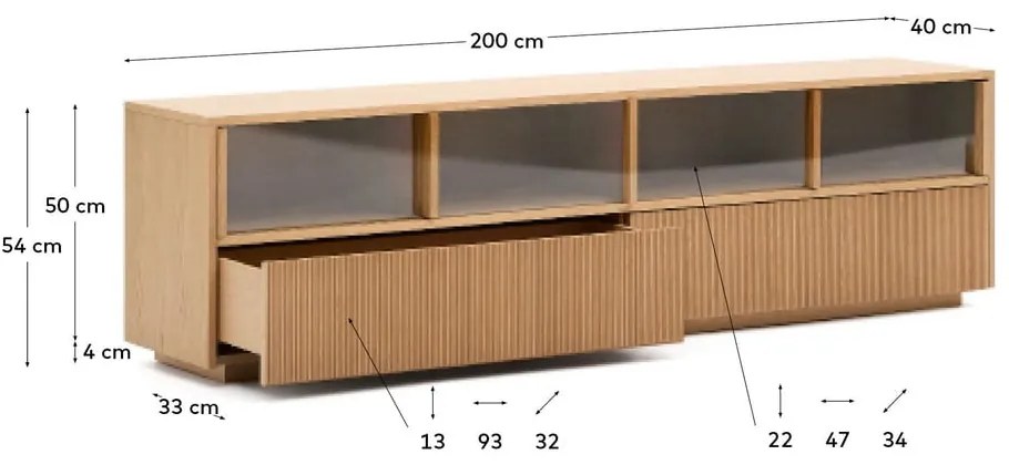 Szafka pod TV w dekorze dębu w naturalnym kolorze 200x54x40 cm Helvine – Kave Home