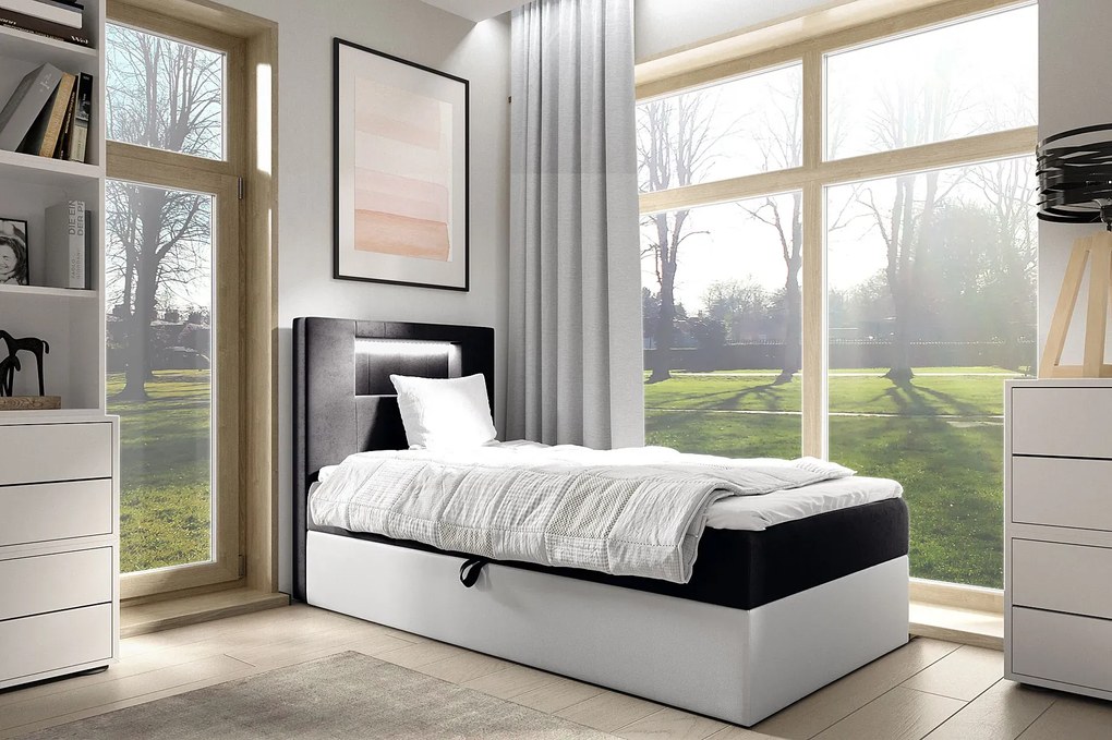 Czarne jednoosobowe łóżko z pojemnikiem 3 rozmiary - Fenarro