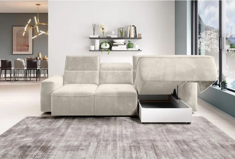 Narożnik COLOMBO Mini Prawostronny z elektryczną funkcją spania pojemnikiem PALLADIUM 02 Beżowy WERSAL