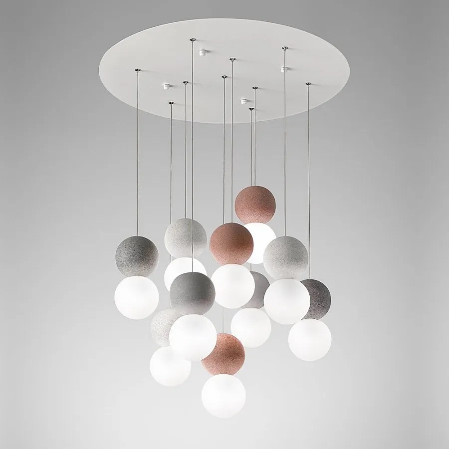 Sfera - lampa wisząca 10-punktowa z betonowymi kulami i szkłem opalowym - 10XG9 max 10X7W, nowoczesny design, IP20, żarówki nie są dołączone