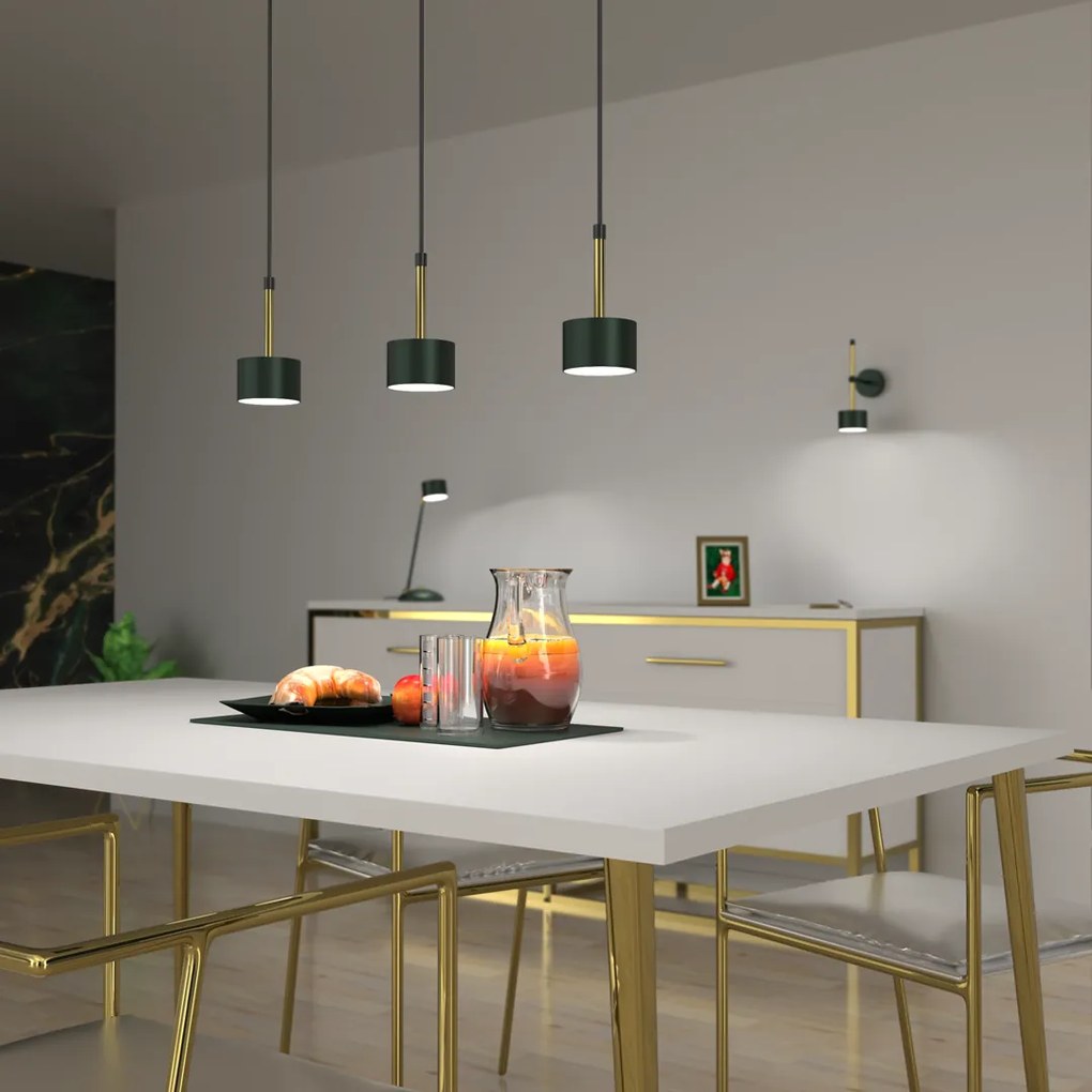 Lampa wisząca ARENA GREEN/GOLD 3xGX53, potrójna, na listwie nad stół, zielona, złota