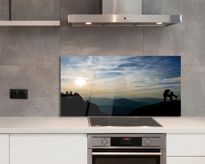 Panel Kuchenny Szklany Człowiek i Pies w Górach