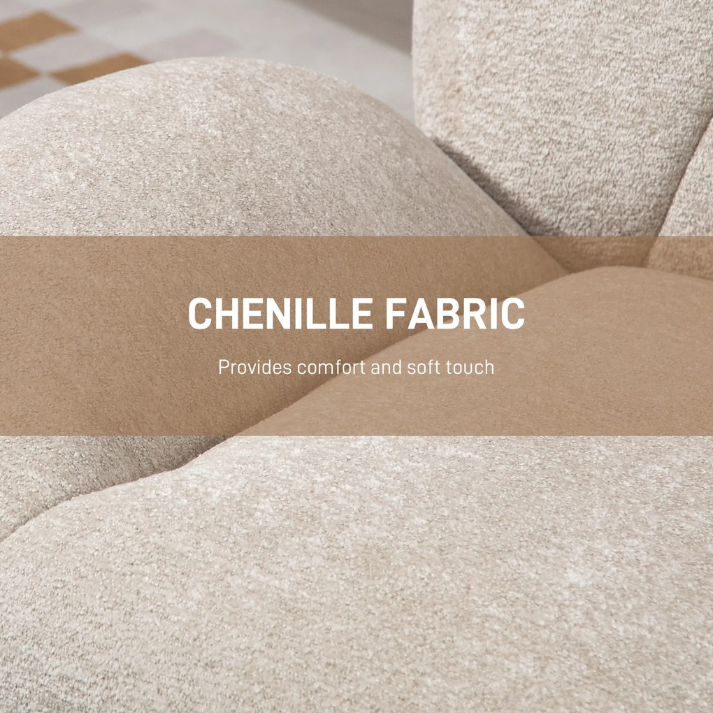 HOMCOM Obrotowy fotel tapicerowany, fotel akcentowy z wypełnieniem z waty PP, obicie z tkaniny, stalowa baza, kremowo-biały