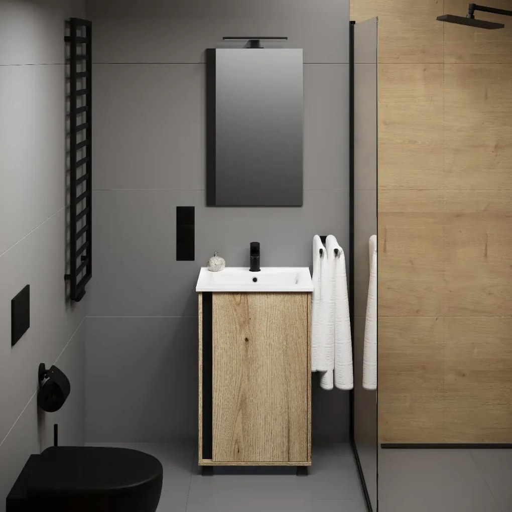 Zestaw Szafka z umywalką FOX 49 cm dąb evoke/czarna KROFAM
