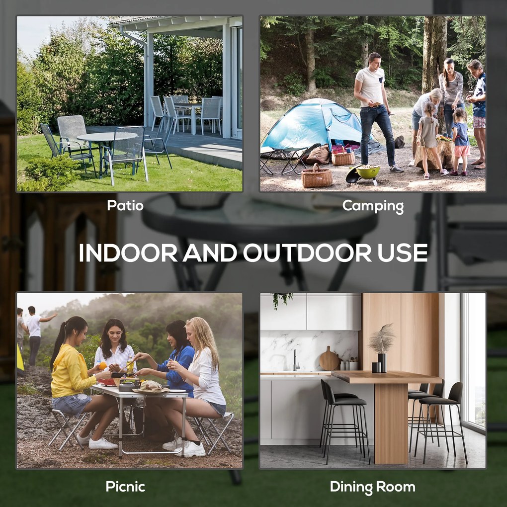 Outsunny Składany stolik pomocniczy, zewnętrzny składany stolik z blatem z hartowanego szkła, do tarasu, 45 x 45 x 50 cm, Biały