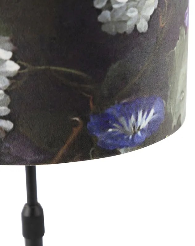 Lampa stołowa czarna z abażurem z aksamitu w kwiaty ze złotem 25 cm - Parte klasyczny/Antyczny Oswietlenie wewnetrzne