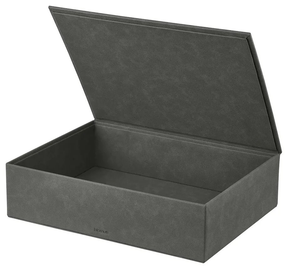 Antracytowe pojemniki zestaw 2 szt. z pokrywką/dekoracyjne ze sztucznej skóry 40x30x11 cm Sahla – Blomus