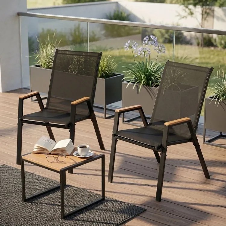 Krzesła ogrodowe Moderato 092 na taras i balkon, czarne - zestaw 2 szt.