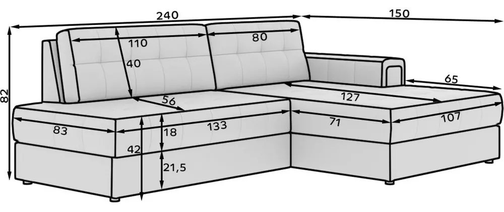 Szarobrązowy aksamitny rozkładany narożnik (prawostronny/z szezlongiem) Blezalt – ELTAP