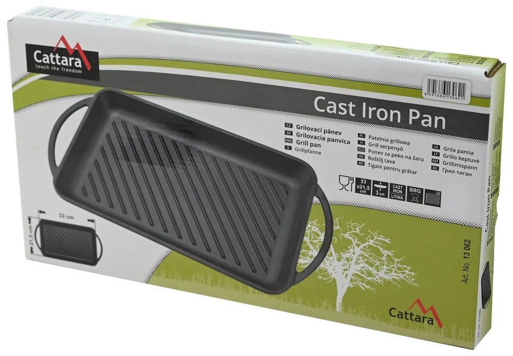 Cattara 13062 Patelnia grillowa z uchwytami Żeliwo, 33 x 21,5 cm