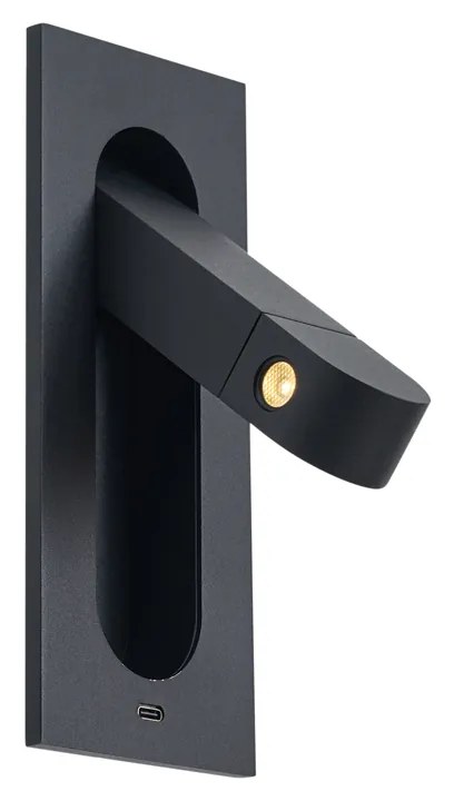 Nowoczesny Kinkiet / Lampa scienna czarny z LED i portem USB-C - Hilton Nowoczesny Oswietlenie wewnetrzne