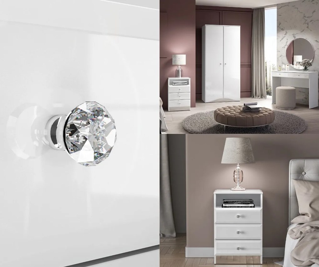 Stolik nocny z oświetleniem LED Glamour 07, biały połysk