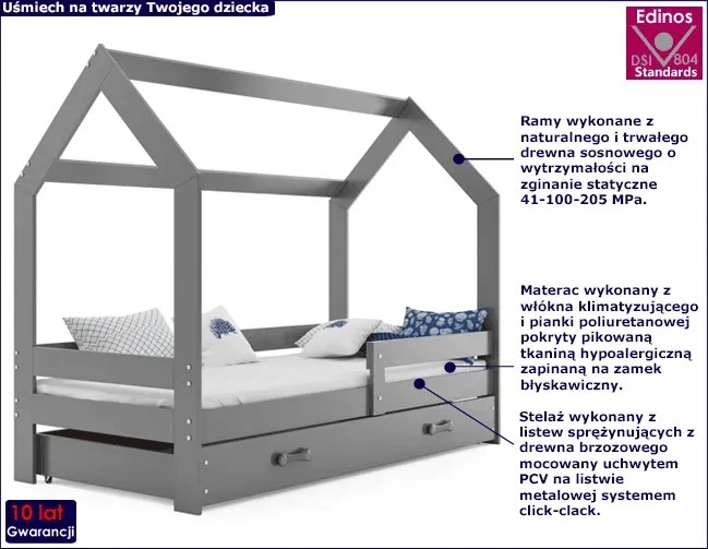Szare łóżeczko drewniane dla dziecka 80x160 W9-E22