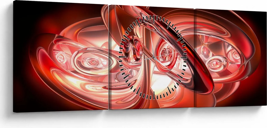 Obraz - czerwone kształty (z zegarem) (90x30 cm)