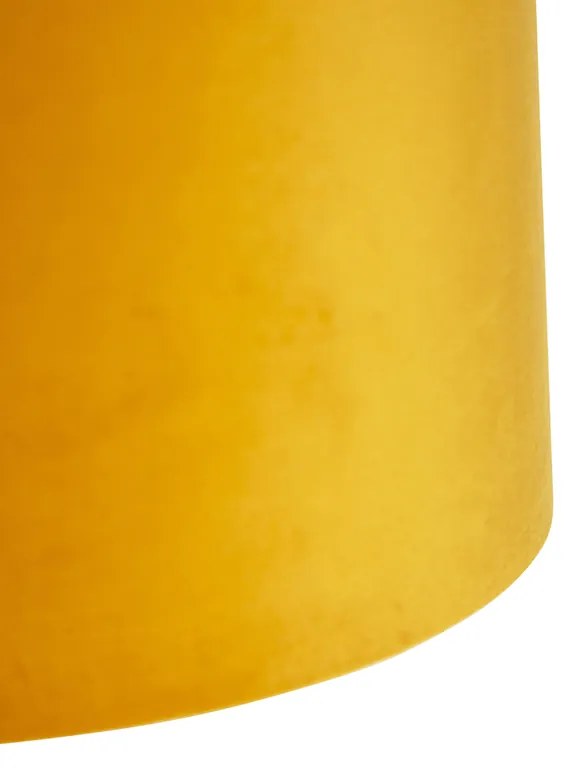 Lampa wisząca z 3 abażurami z weluru żółtymi ze złotem - CavaWiejski/ Rustykalny / Vintage Oswietlenie wewnetrzne