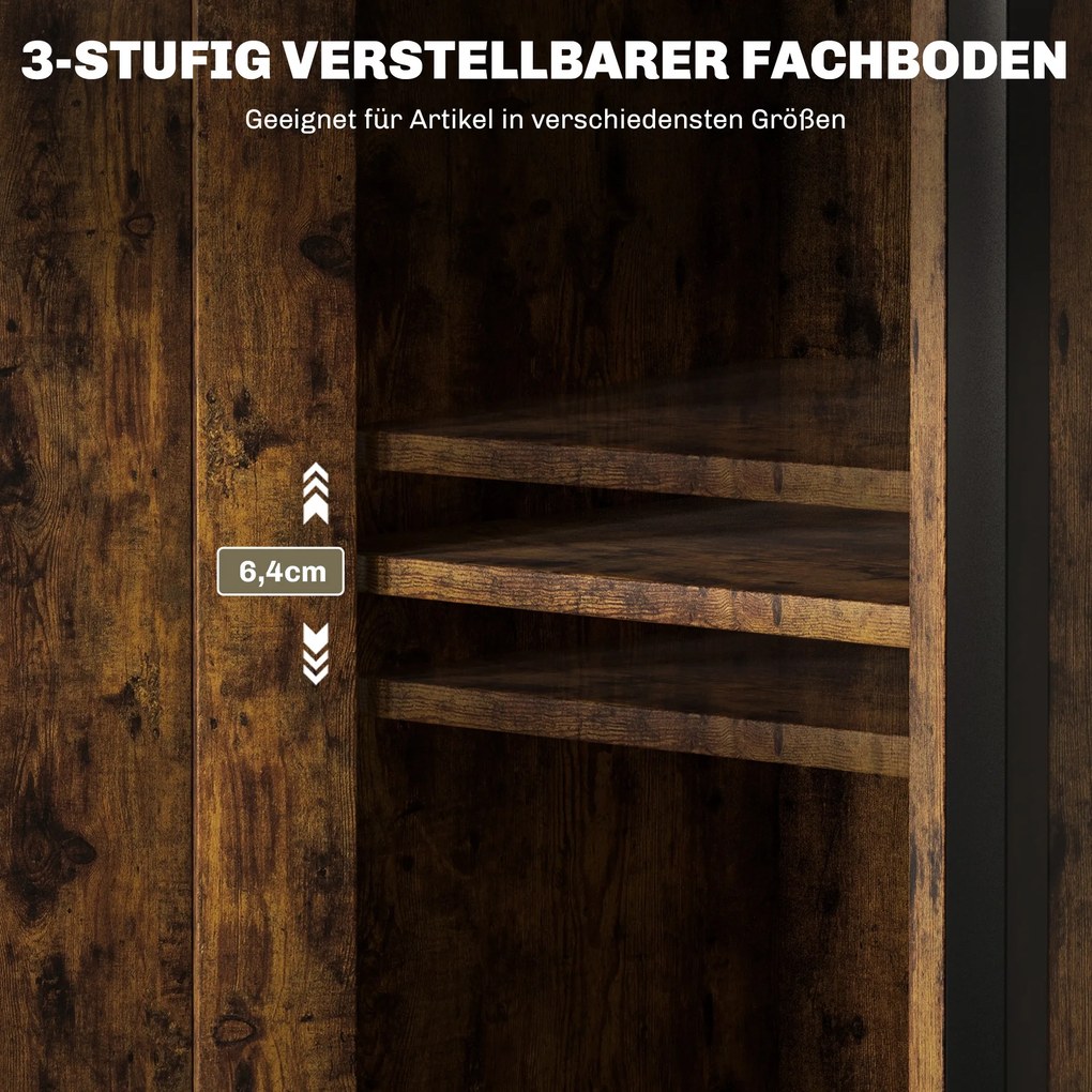 HOMCOM Stolik pomocniczy z miejscem do przechowywania, 2 otwarte półki, regulowany 3-poziomowo, drzwi magnetyczne, Brąz