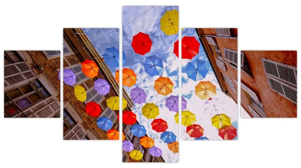 Obraz kolorowych parasoli (125x70 cm)