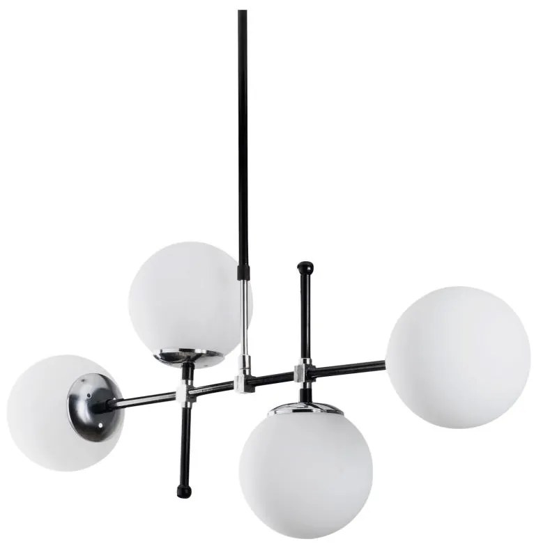 Lampa wisząca LEGEND, metalowa z regulacją długości – 4 okrągłe klosze – 108 × 67/82 cm (szer. × wys.) – kolor czarny i biały