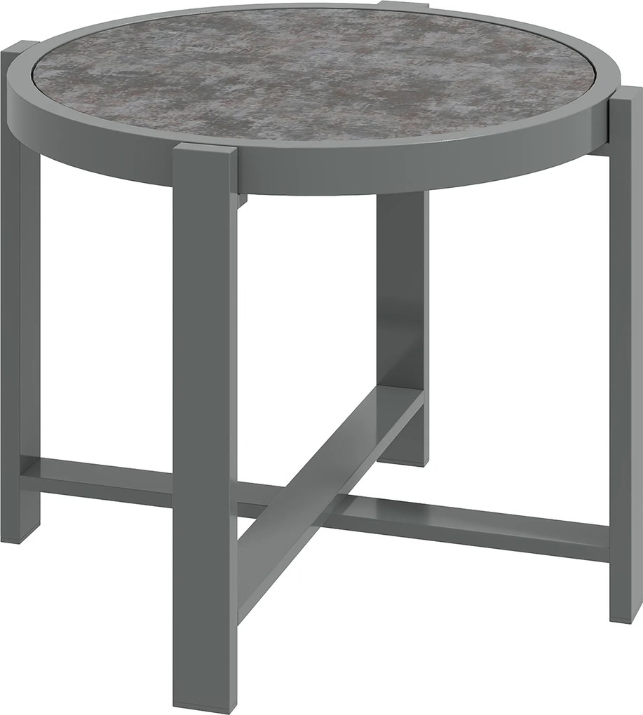 Outsunny Okrągły stolik ogrodowy odporny na warunki atmosferyczne aluminiowy stół balkonowy z wykończeniem marmurowym szary