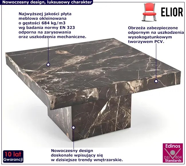 Czarny kwadratowy stolik imitujący marmur E8-P92