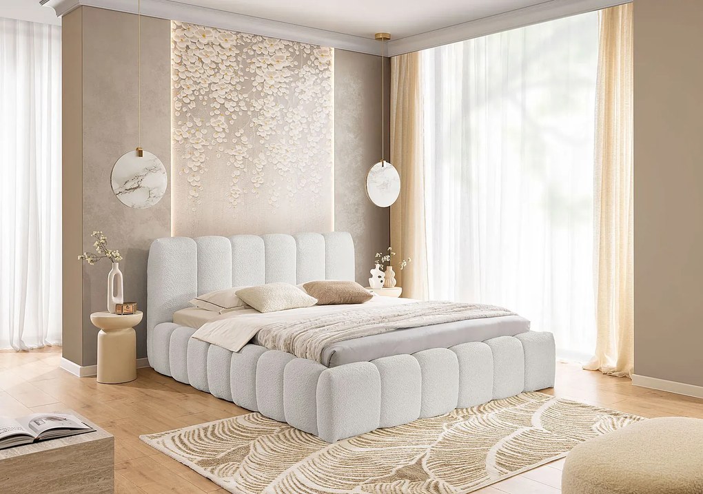 Jasnoszare łóżko tapicerowane chmurka C2-N08