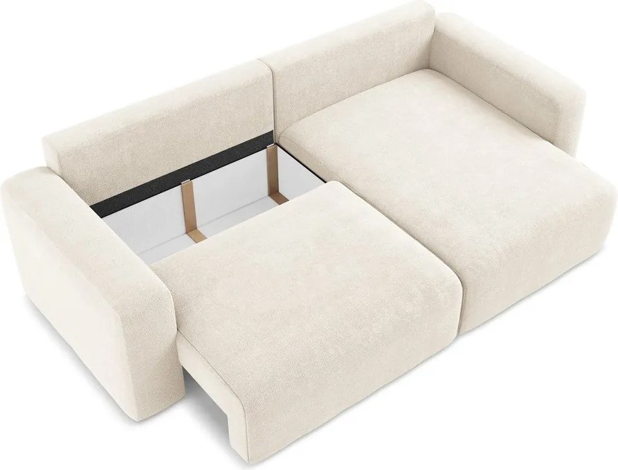 Kremowy rozkładany/ze schowkiem narożnik z tkaniny szenilowej (prawostronny/z szezlongiem) Kona – Makamii
