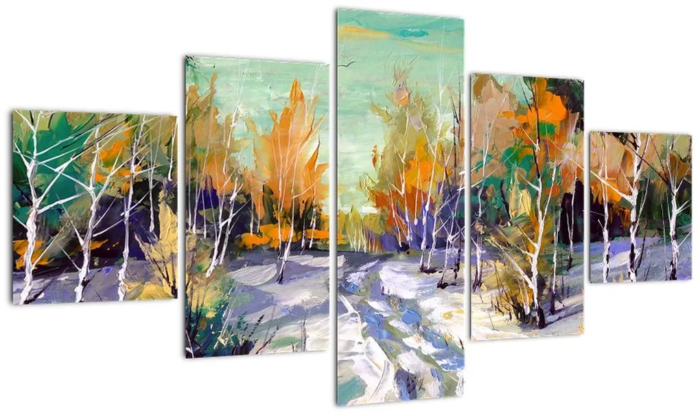 Obraz - Zaśnieżona ścieżka przez las, obraz olejny (125x70 cm)