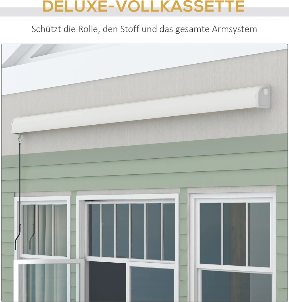 Outsunny Markiza, elektryczna/ręczna, w pełni kasetowa, pilot zdalnego sterowania, rama aluminiowa, 4 x 3 m, Jasnoszary