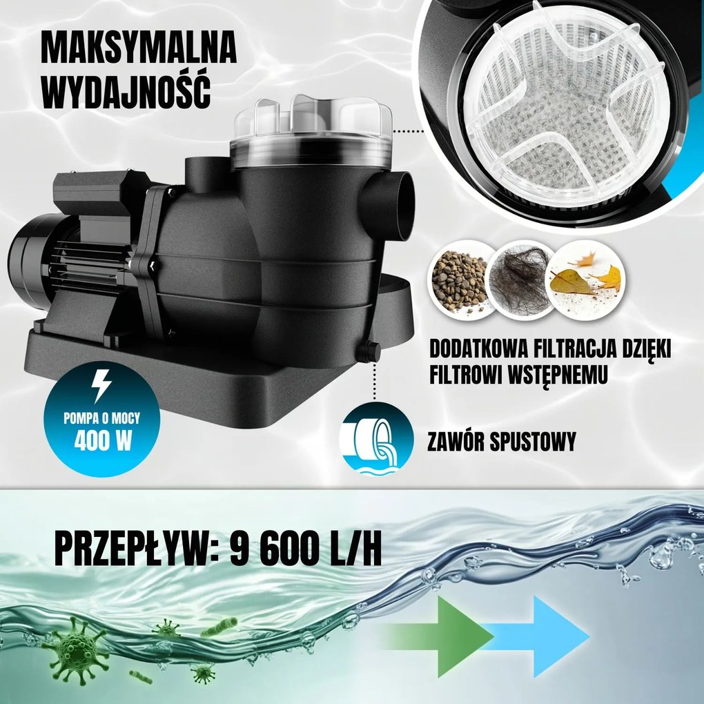 Filtr piaskowy do basenu AQUA 9 600 l/h, niebieska Monzana