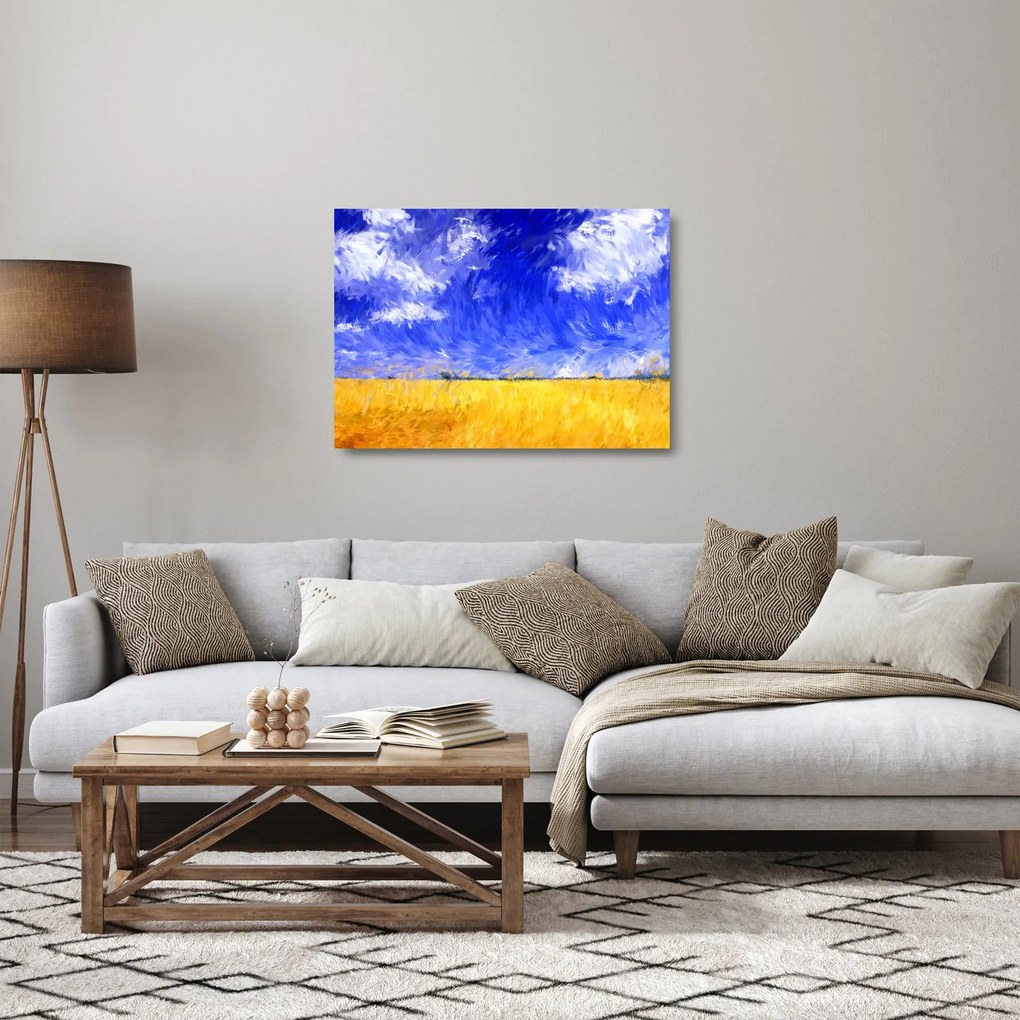 Obraz na szkle - Obraz na szkle olejny, Złote pole (70x50 cm)