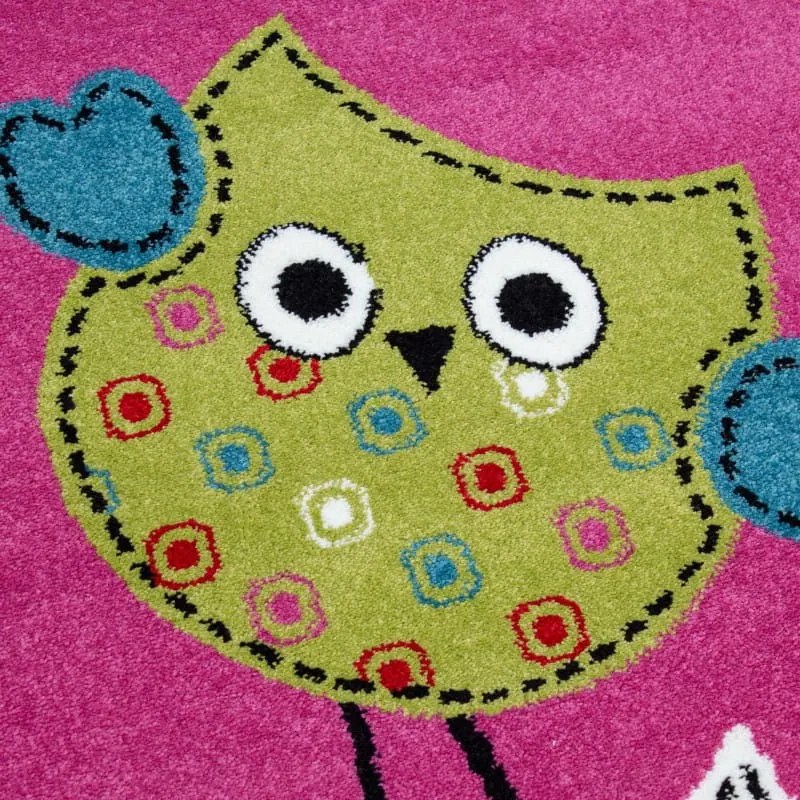 Dywan dziecięcy Kids Sówki fioletowy 160 cm x 160 cm koło