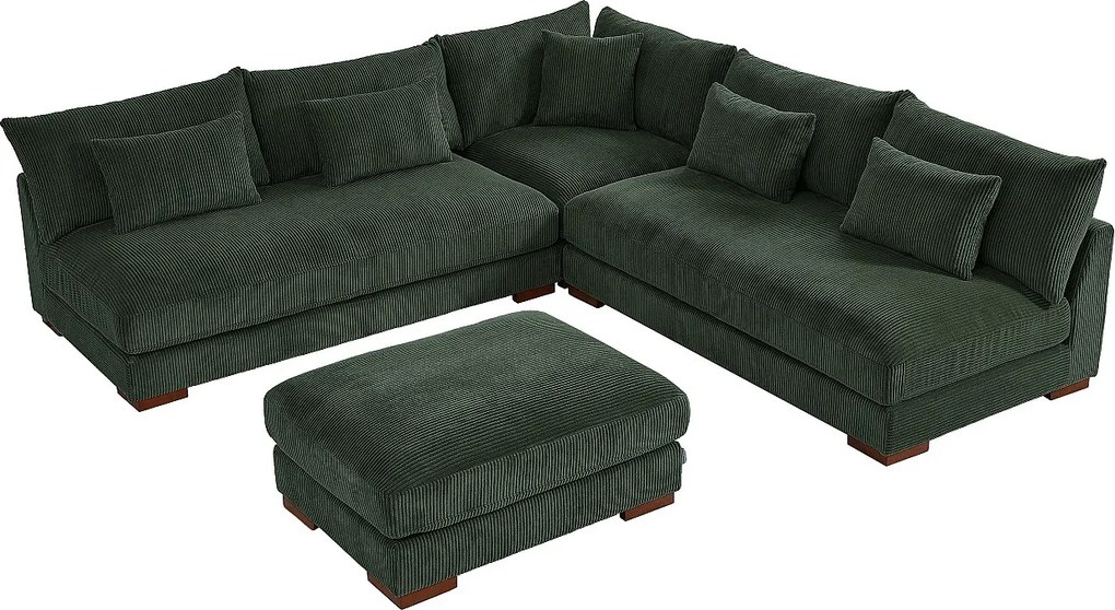 Kanapa narożna dwustronna i puf z zielonego sztruksu - SPERONE marki Pascal Morabito